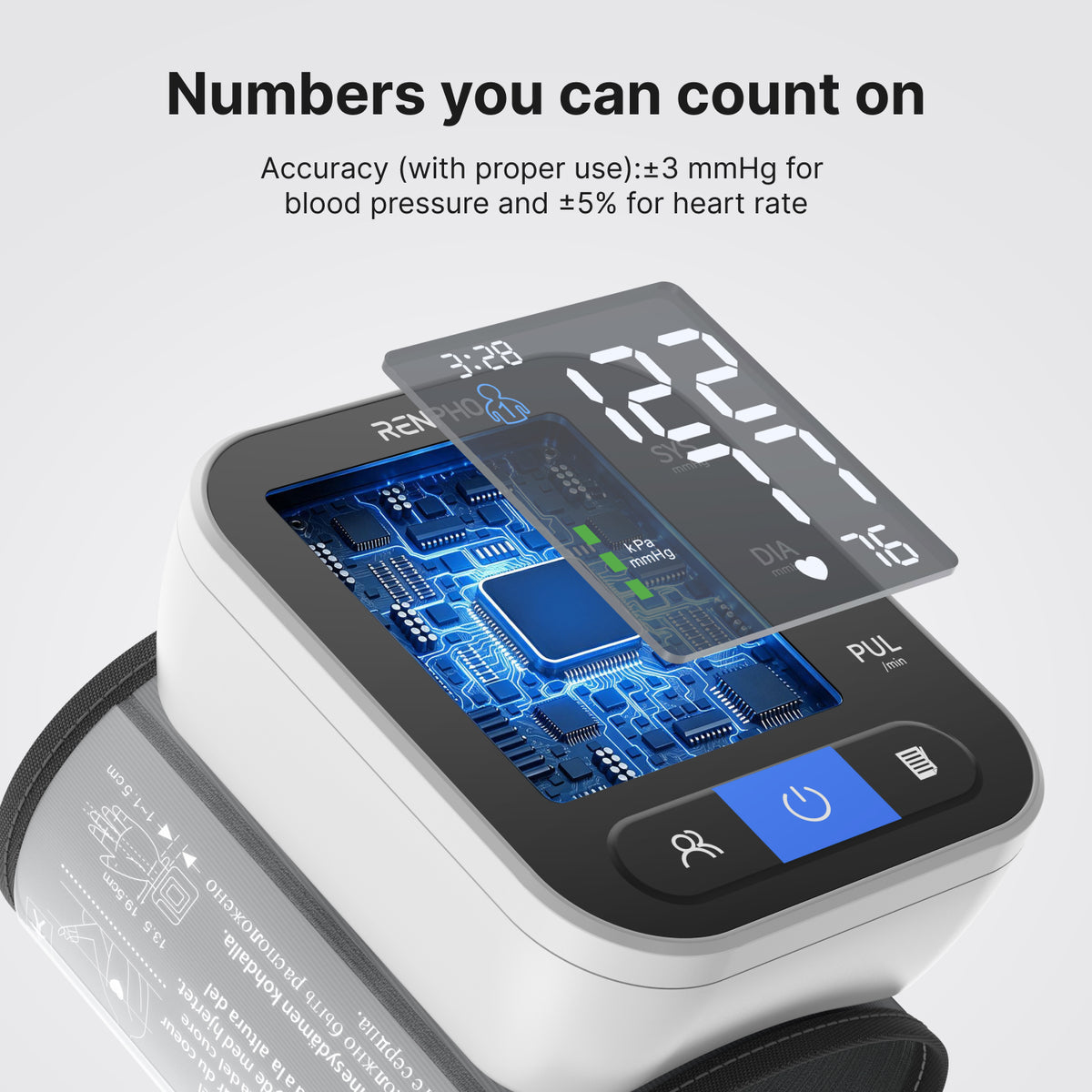 RENPHO Automatic Wrist Blood Pressure Monitor, Talking Large LCD, Adjustable Wrist Cuff, Digital Heart Rate, Portable BP Machine for Home & Travel
