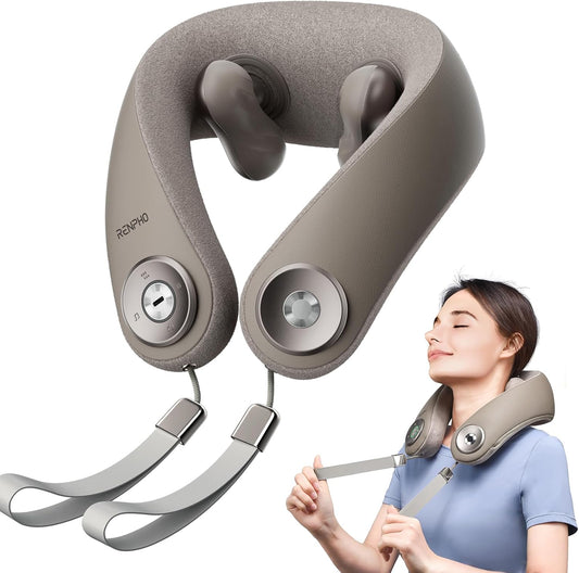 RENPHO Masseur de Cou avec Chaleur, Masseur de Cou Sans fil, Appareil de Massage Shiatsu par Pétrissage 6D, Massage Électrique Portable pour Les Voyages