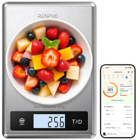 RENPHO Digital Food Scale, Kitchen Scale for Baking, Cooking and Coffee with Nutritional Calculator for Keto, Macro, Calorie and Weight Loss with Smartphone App, Stainless Steel