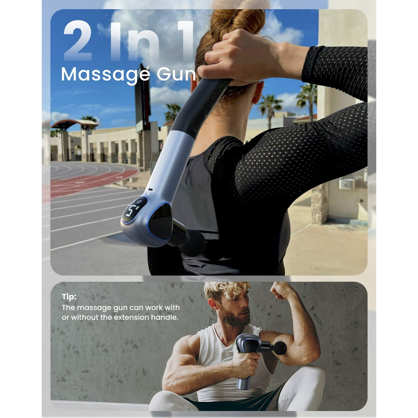 RENPHO Massage Guns for Pain Relief Deep Tissue, FSA HSA Eligible, Back Muscle Portable Massager with Detachable Extension Handle, Christmas Gift for Men Father He, Black