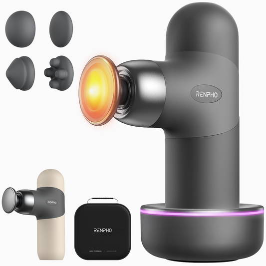 RENPHO Mini Thermal Deluxe Massage Gun with Quick Charging Dock and Heat, Color Silicone Sleeves, Travel Size Percussion Massager with Carry Case, Portable Deep Tissue Muscle Massager