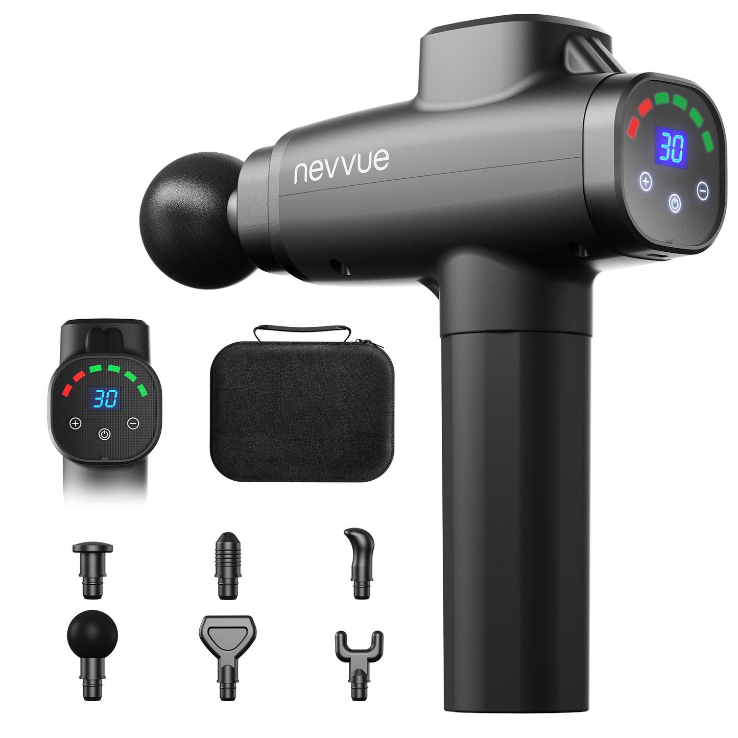 Massage Gun, Handheld Electric Muscle Massager, Deep Tissue Percussion Device, 30 Speed Levels, 6 Exchangable Massage Heads, LED Touch Display, Ultra-Quiet Motor, Portable & Travel-Friendly
