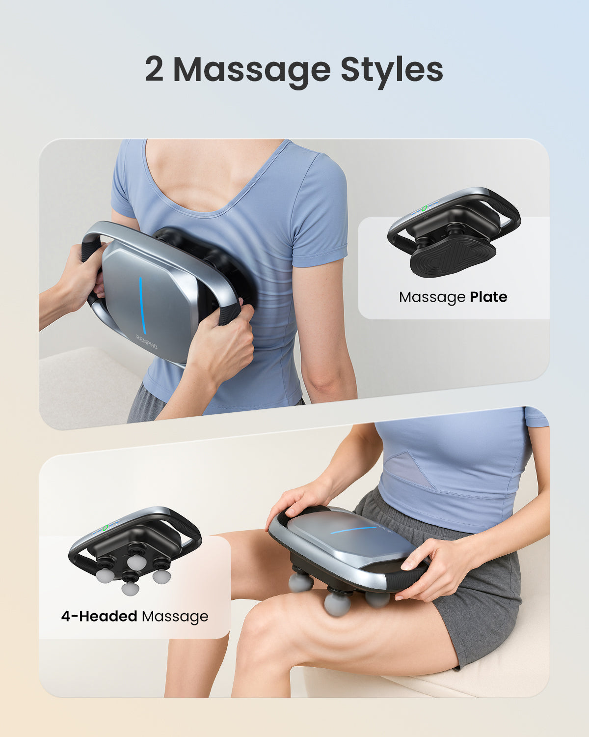 RENPHO QUAD 4-Head Massage Gun, Deep Tissue Muscle Massager with Replaceable Heads and Plate, Handheld Percussion Massage Tool for Back, Neck, Leg, Gifts for Women Men