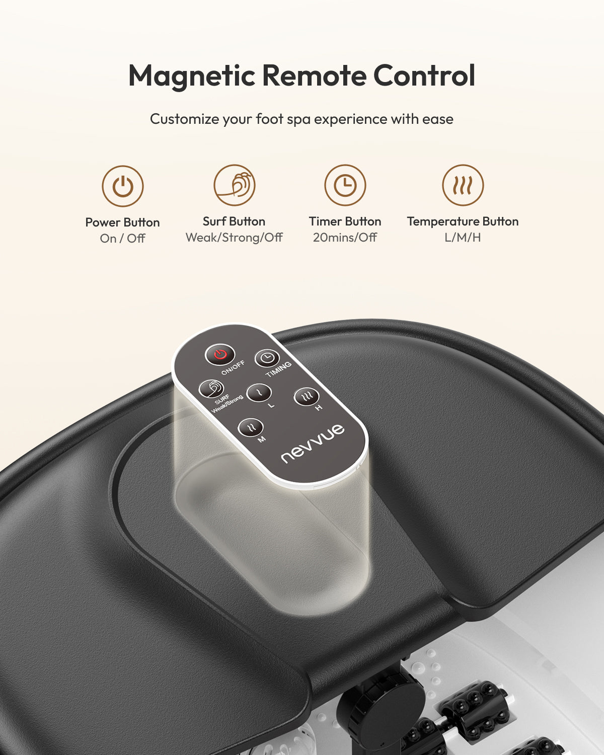 NEVVUE Collapsible Foot Spa and Massager with Heater, Christmas Gifts, Foot Bath with Remote, Foot Spa Massager with Timer, Feet Massager with 16 Rollers, Grinding Stone, Relax Your Feet
