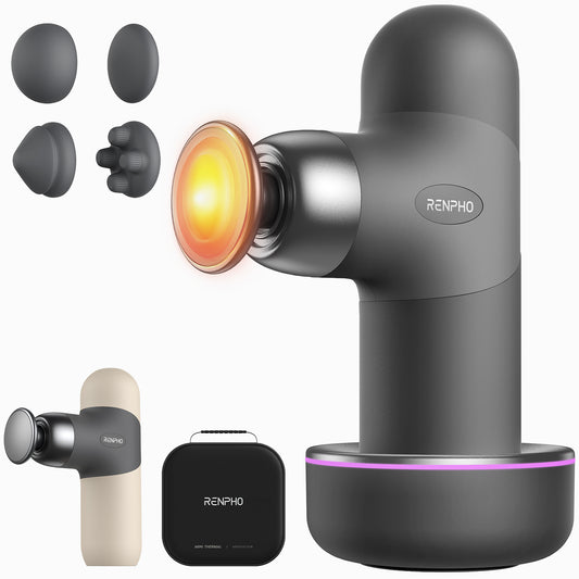 RENPHO Mini Thermal Deluxe Massage Gun with Quick Charging Dock and Heat, Color Silicone Sleeves, Travel Size Percussion Massager with Carry Case, Portable Deep Tissue Muscle Massager