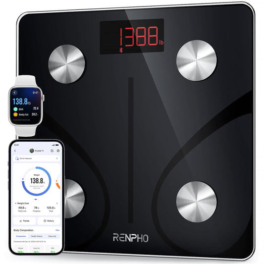 RENPHO Scale for Body Weight 500lbs, Extra-High Capacity Smart Bathroom Scale with Ultra Wide Platform 12 x 12 inches, Body Fat Scale with Large LED Display, Health Monitor Sync App, Elis 1