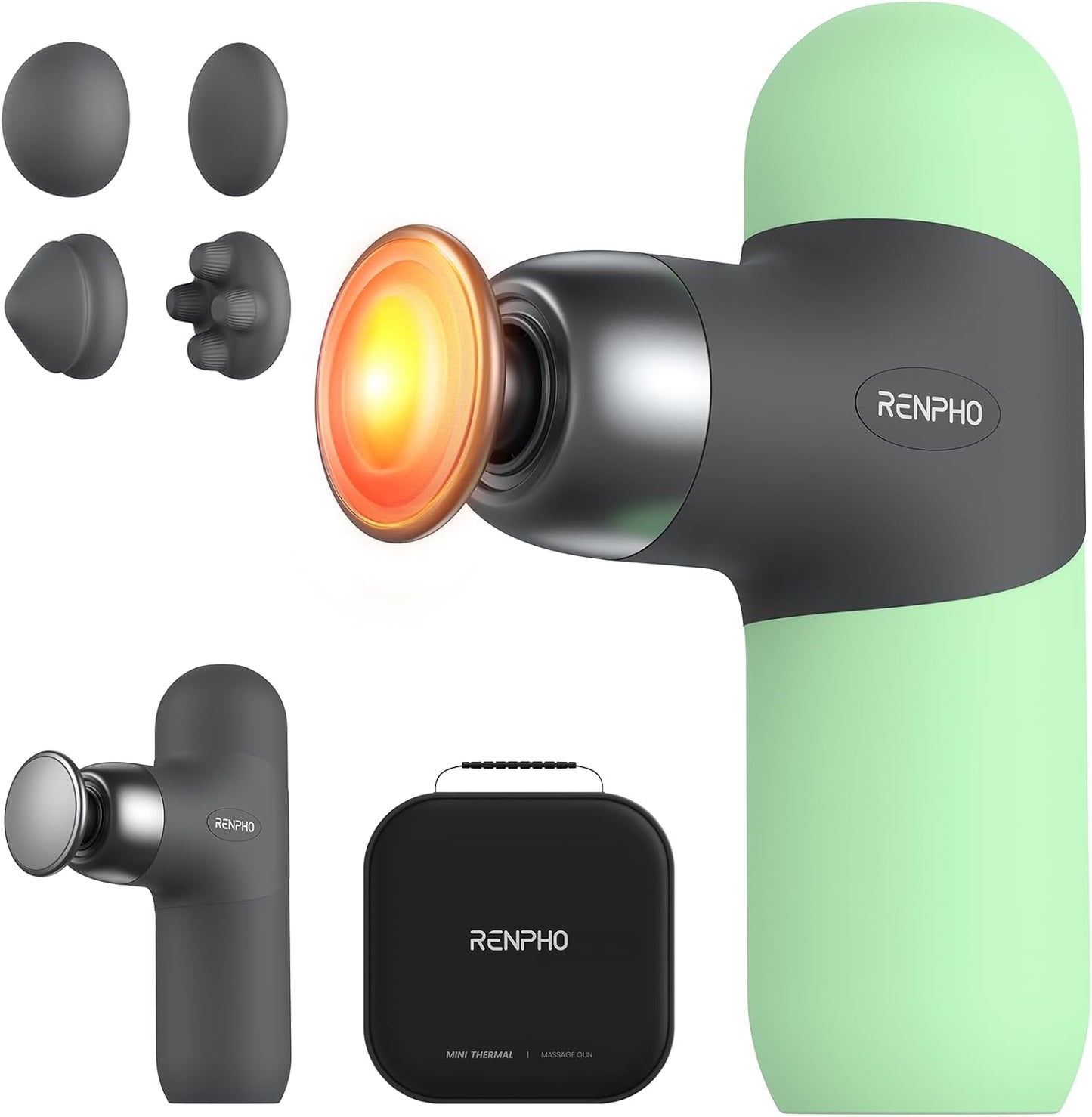 RENPHO Mini Massage Gun with Heat, Handheld Massager Deep Tissue for Pain Relief, FSA HSA Eligible, Valentines Day for Women Men, Portable Travel, Spearmint