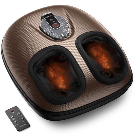 RENPHO 2025 Foot Massager Machine with Heat, Foot Massager for Plantar Fasciitis, 3 Heat Levels, Mothers Day Gifts for Women Mom Dad, Wireless Control, True Feet Massage, Up to Size 12, Brown