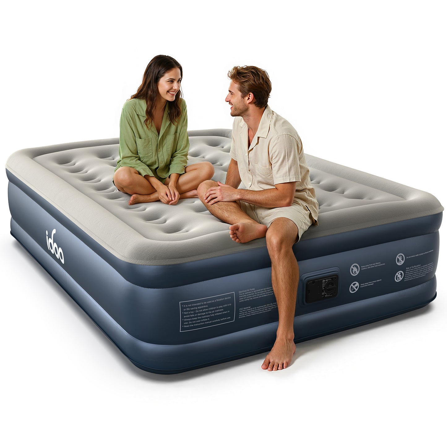 iDOO Inflatable Air Mattress King Size, Air Bed with Built-in Electric Pump, Upgraded Blow Up Mattress in 3 Mins Fast Inflation, Portable Double Airbed for Home Camping Travel 203x152x46cm