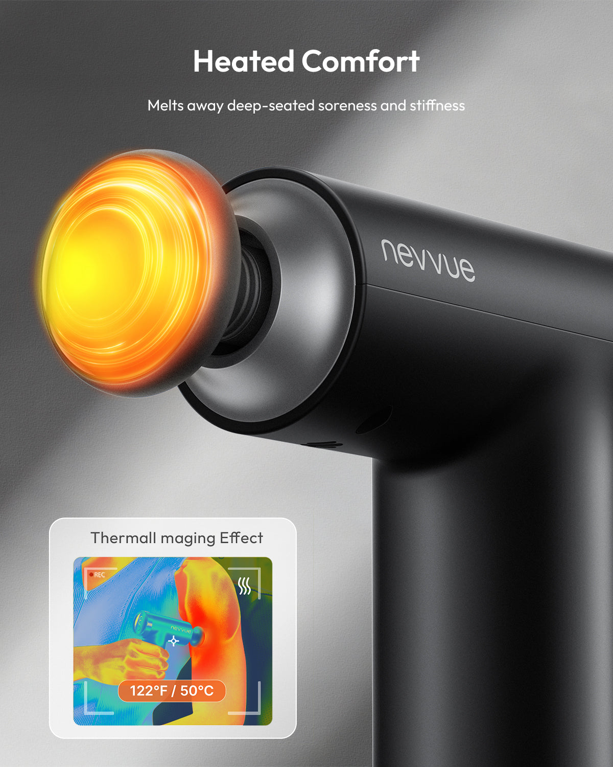 Nevvue Mini Massage Gun with 7+2 Speed Levels & Heat Therapy, Professional Deep Tissue Percussion Massager with 4 Massage Heads, Ultra-Portable for Home & Travel