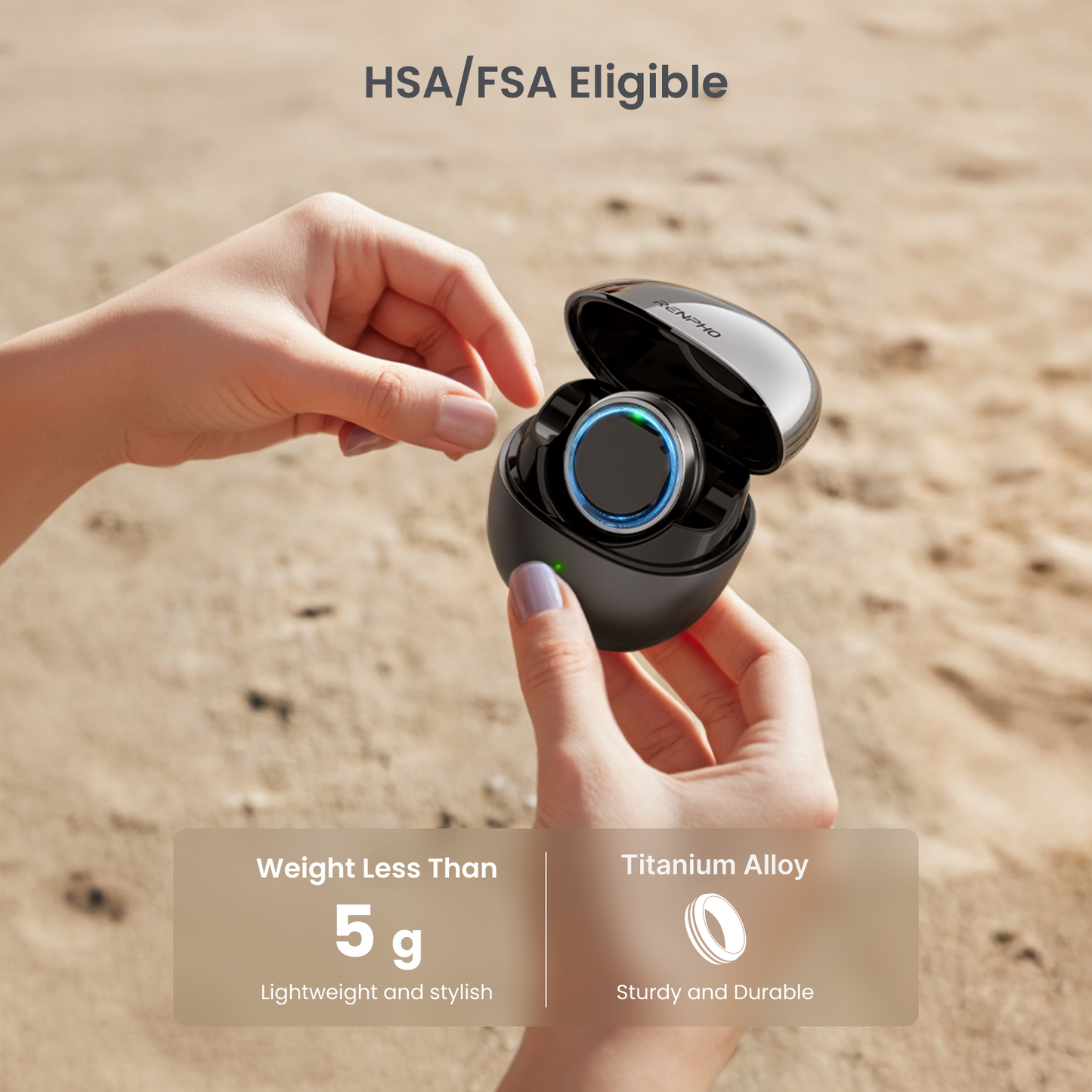 Renpho Lynx Smart Ring Health Tracker for Women & Men, Fitness & Sleep Monitor, FSA HSA Eligible Waterproof Titanium No Subscription, Size 8, Sliver