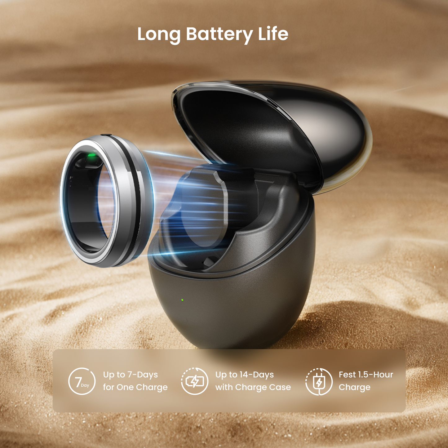 Renpho Lynx Smart Ring Health Tracker for Women & Men, Fitness & Sleep Monitor, FSA HSA Eligible Waterproof Titanium No Subscription, Size 10, Black