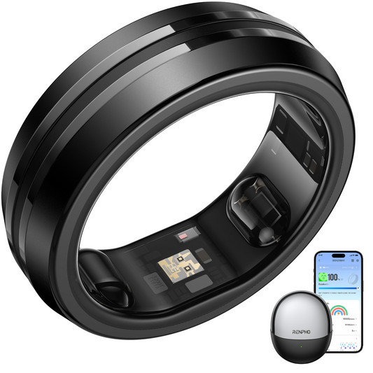 Renpho Lynx Smart Ring Health Tracker for Women & Men, Fitness & Sleep Monitor, FSA HSA Eligible Waterproof Titanium No Subscription, Size 9, Black