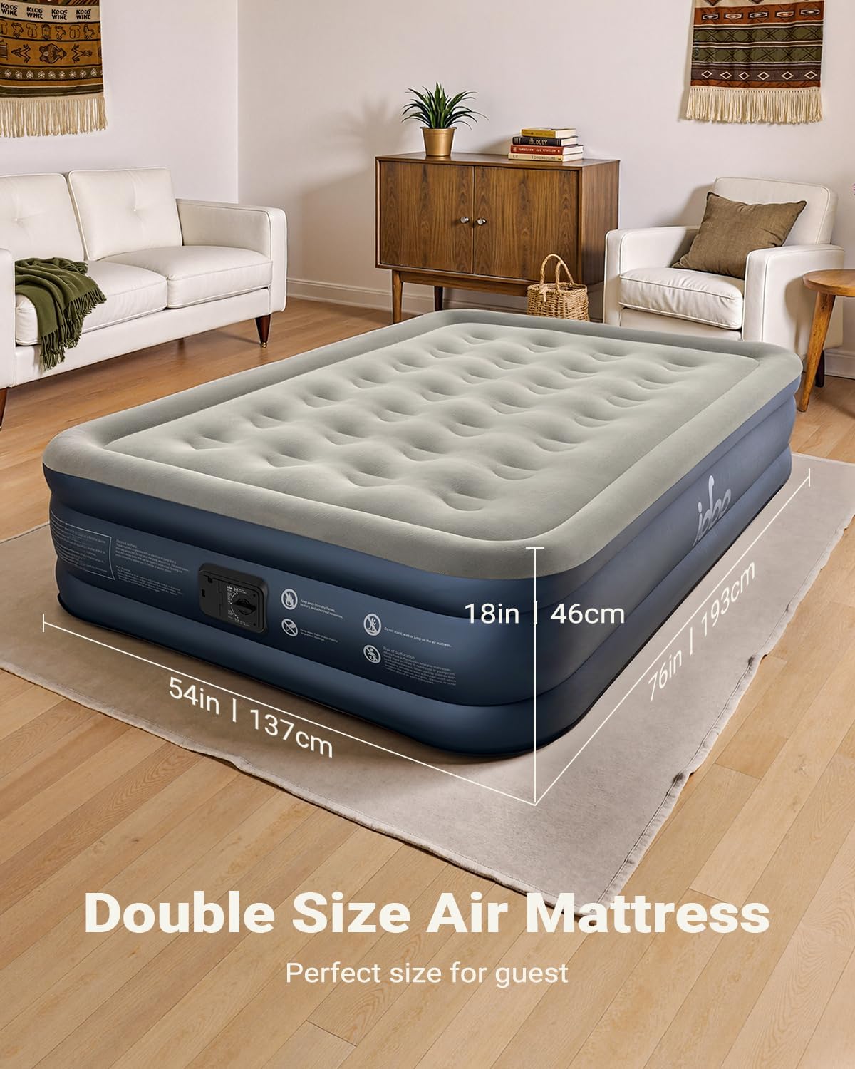 iDOO Inflatable Mattress, Blow Up Mattress, Double Airbed with Built in Pump, Air Bed, Guest Bed Self Inflating with Flocked Surface for Home and Camping 193x137x46cm 295kg MAX