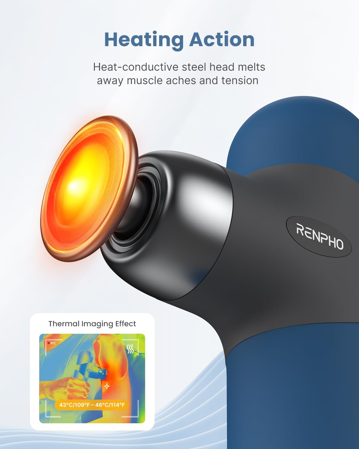 RENPHO Mini Massage Gun with Heat, Handheld Massager Deep Tissue for Pain Relief, FSA HSA Eligible, Valentines Day for Women Men, Portable Travel, Navy