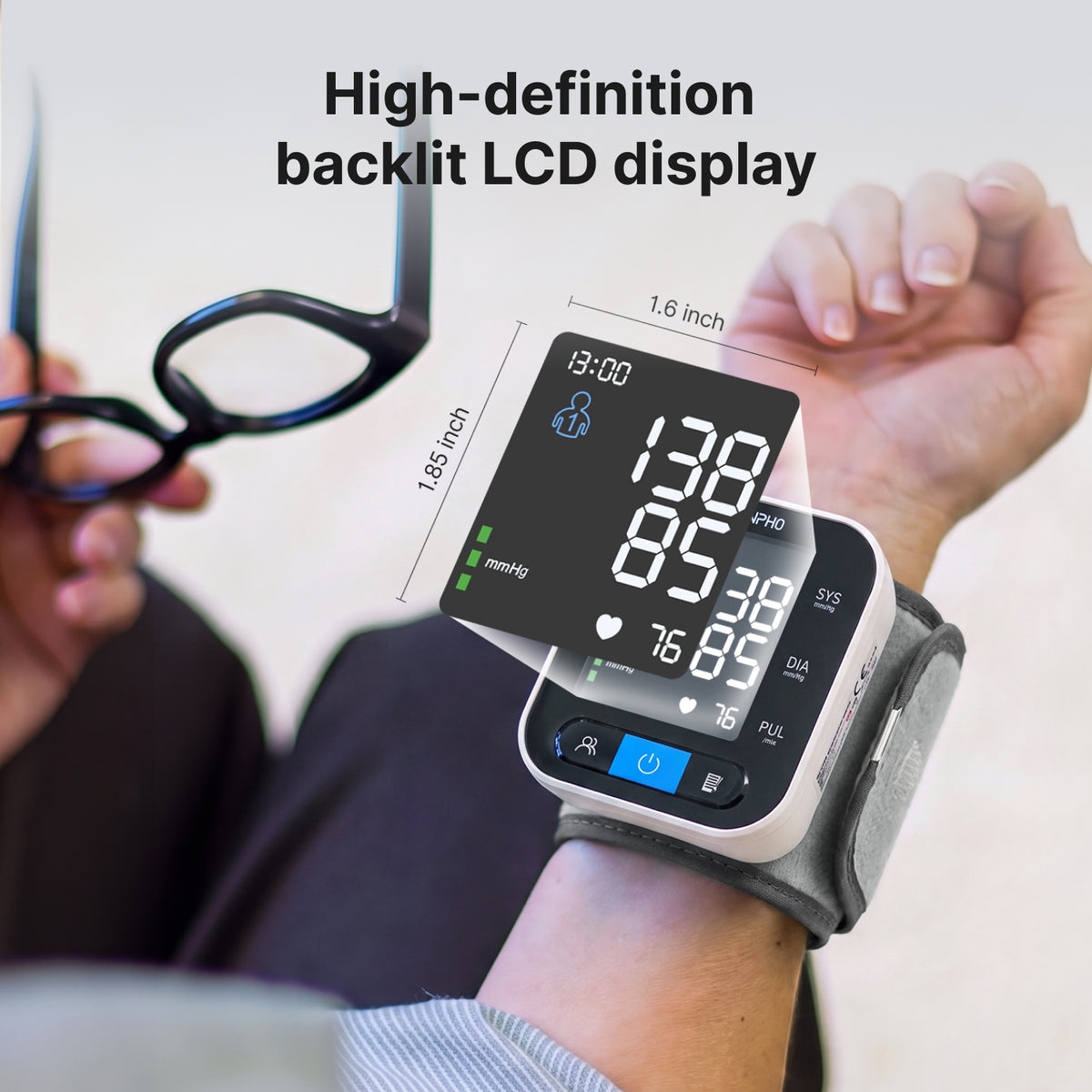 RENPHO Automatic Wrist Blood Pressure Monitor, Talking Large LCD, Adjustable Wrist Cuff, Digital Heart Rate, Portable BP Machine for Home & Travel