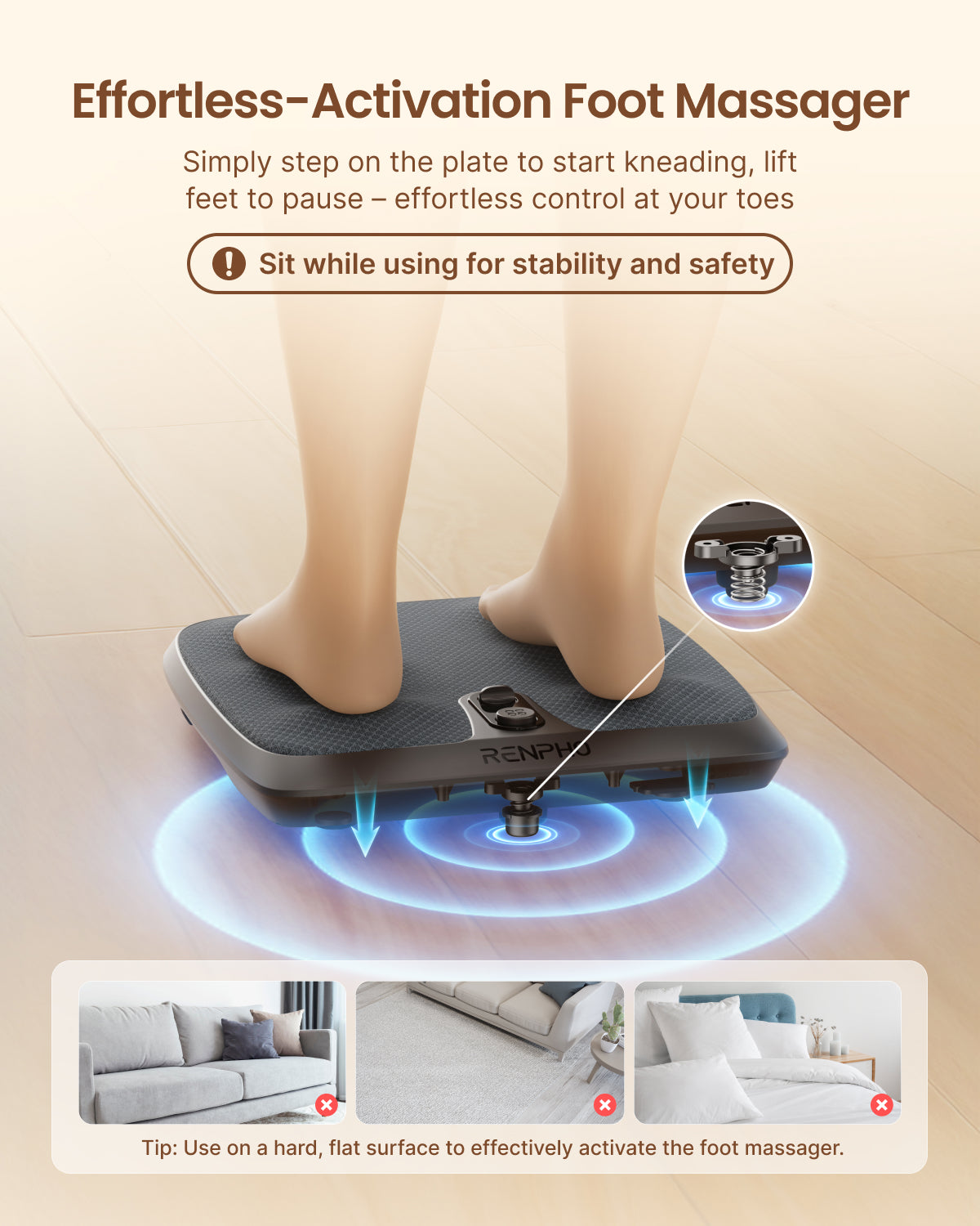 RENPHO Electric Shiatsu Foot Massager Machine with Heat, Deep Kneading Foot & Leg Massager, Heated Foot Warmer Christmas Birthday Gifts for Women Men, Quietly Used Under Desk as Ottoman