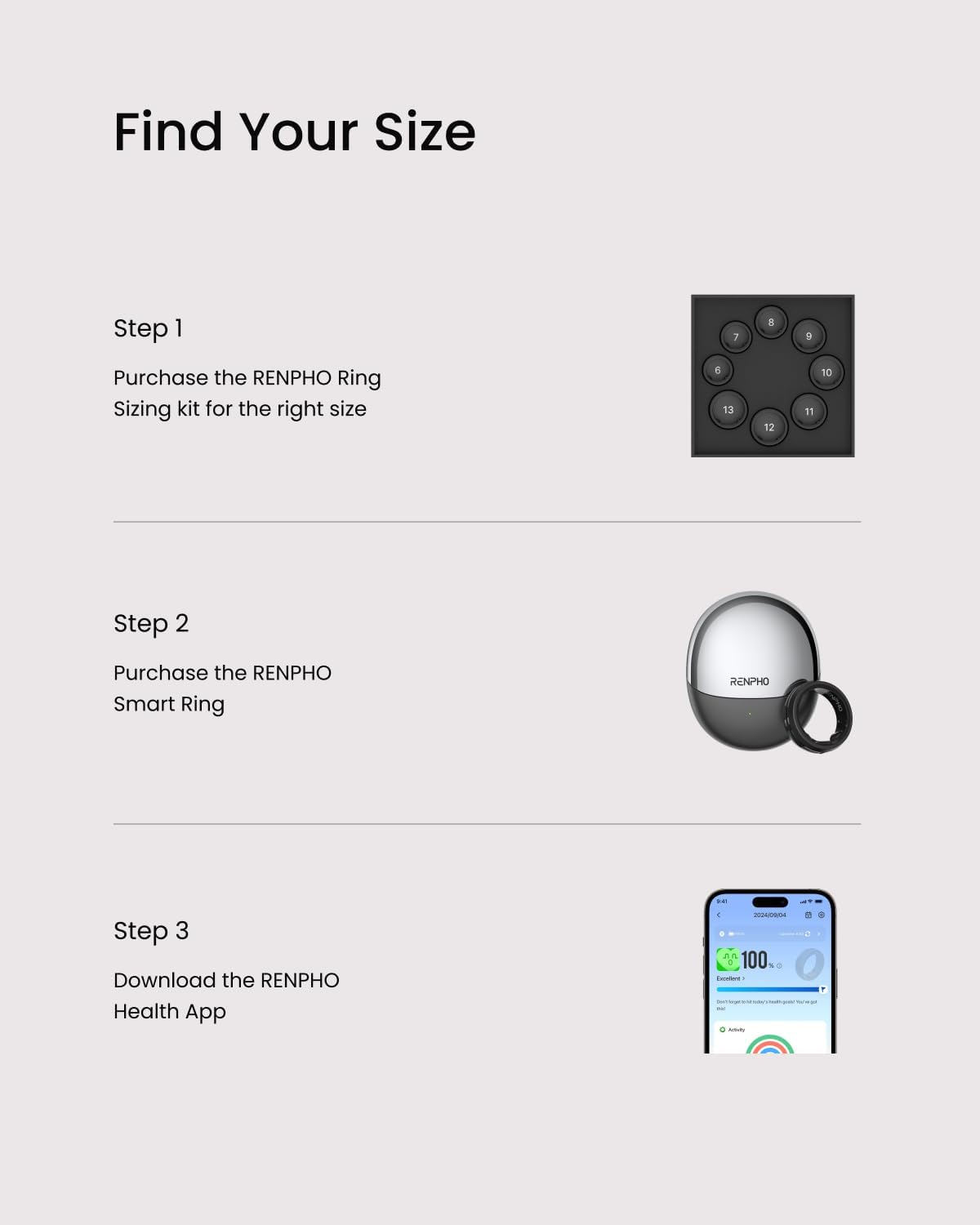 Renpho Lynx Smart Ring Sizing Kit to Find your Suitable Size with Measuring Tool, 6-13 Sample Ring Sizer