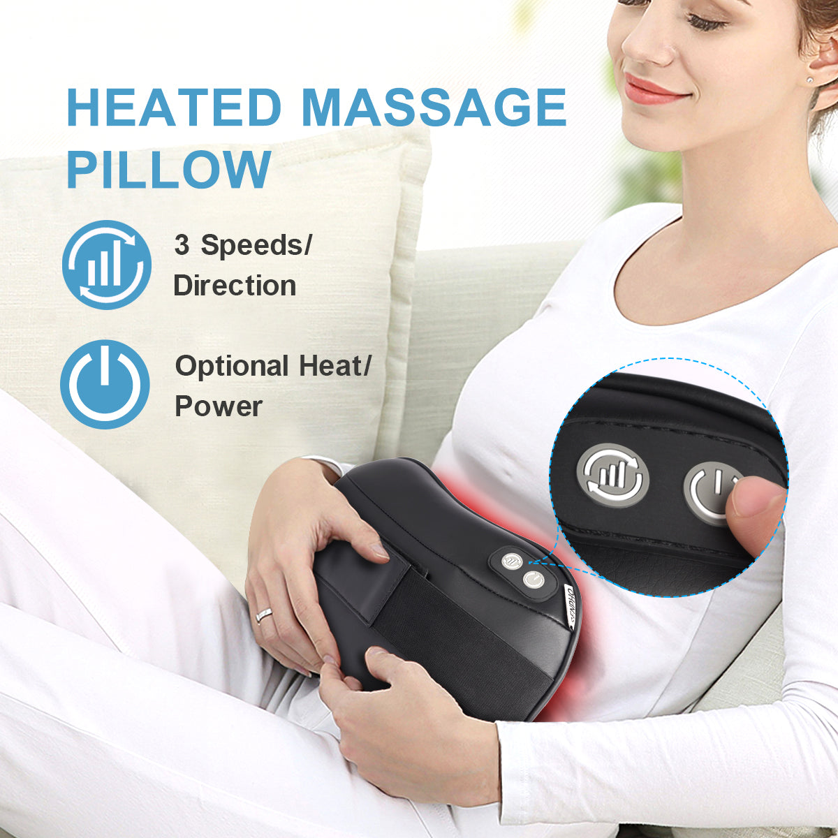 RENPHO Back Massager with Heat, Ultra Slim Shiatsu Lower Back Neck Massage Pillow, 3 Speeds with Net Cover Electric Shoulder Massage for Home Office