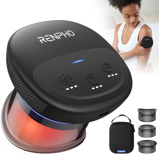 RENPHO Emberace Cup Smart Cupping Massager with 3 Suction Levels up to -55KPa and 850nm Infrared Heating, Rechargeable Massage Device with 70 min Runtime, Multi-Device Sync, 3 Heads & Storage Pouch