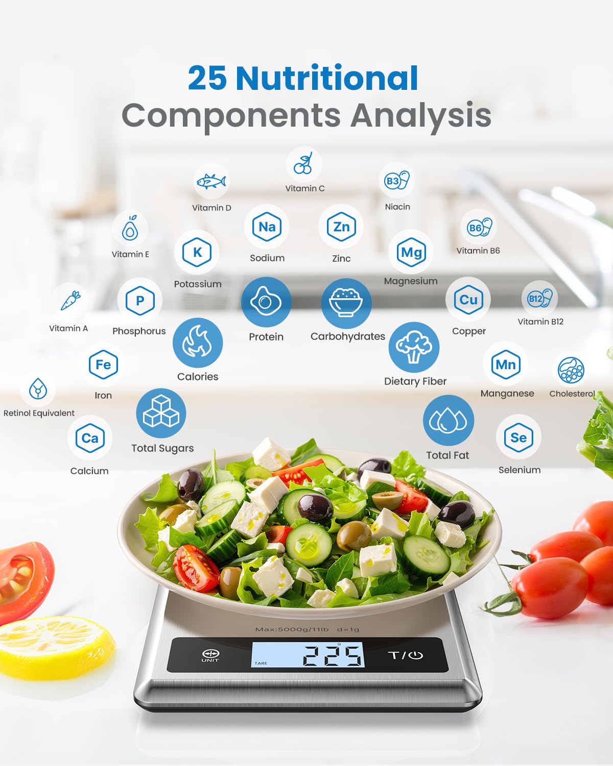 RENPHO Digital Food Scale, Kitchen Scale for Baking, Cooking and Coffee with Nutritional Calculator for Keto, Macro, Calorie and Weight Loss with Smartphone App, Stainless Steel
