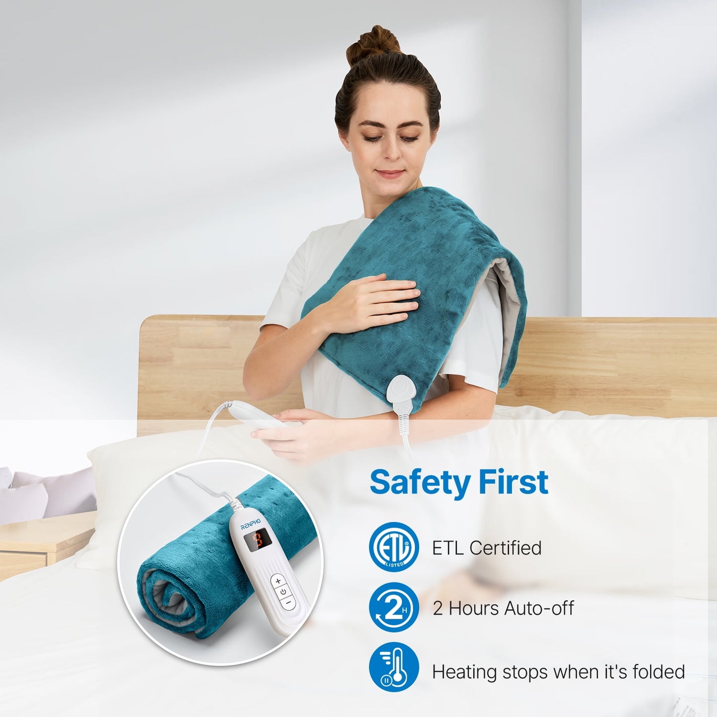 Heating Pad for Back Pain Relief & Period Cramps, FSA HSA Eligible,10 Heat Settings, 12"x24", Birthday Christmas Gifts for Women Men, Blue