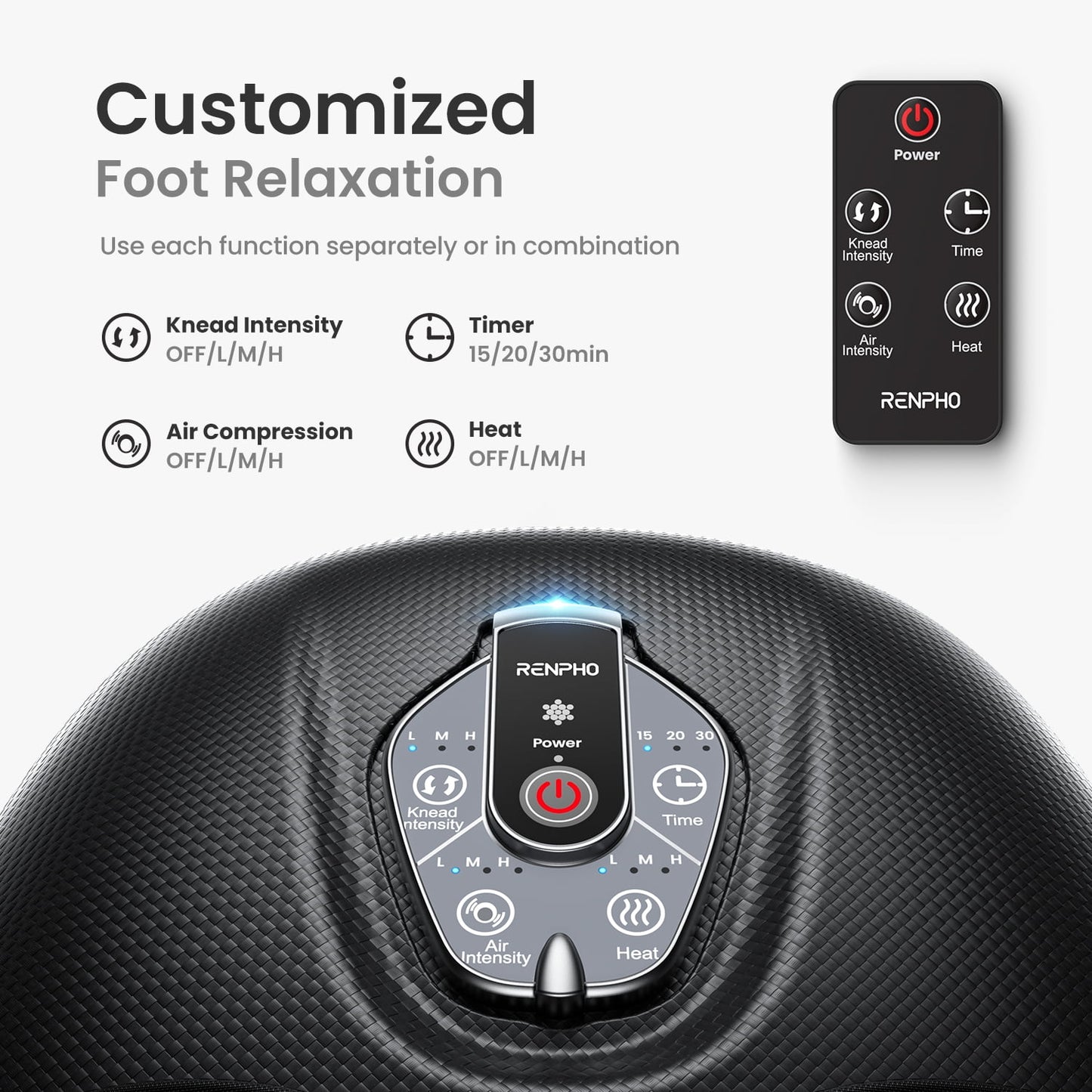 RENPHO Foot Massager Machine with Heat [2026 Upgraded], Shiatsu Foot Massager for Plantar Fasciitis, Valentines Day Gifts for Her Him, FSA Eligible HSA Store Eligible, Black