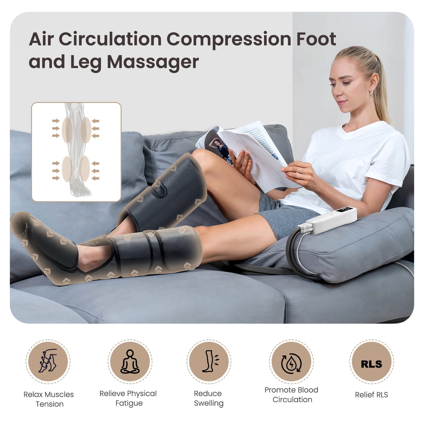 RENPHO Leg Massager for Circulation, Air Compression Foot and Leg Massage, FSA HSA Eligiable,5 Modes and 5 Intensities, Black