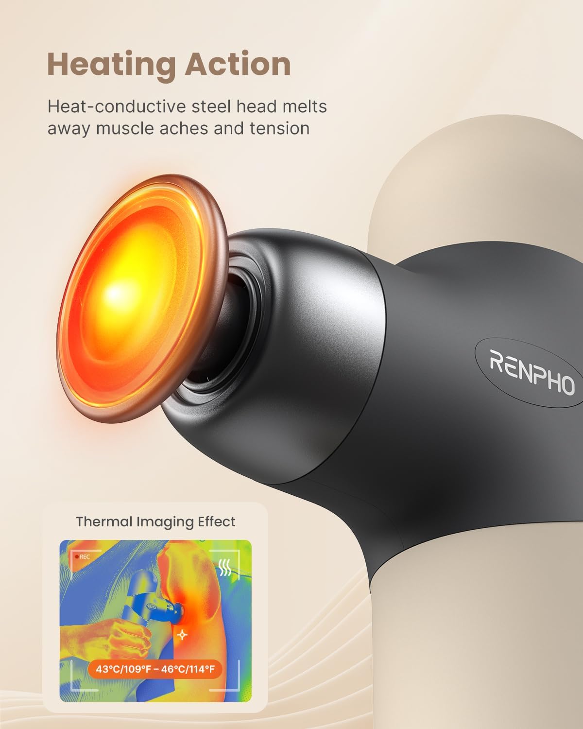 RENPHO Mini Massage Gun with Heat, Handheld Massager Deep Tissue for Pain Relief, FSA HSA Eligible, Valentines Day for Women Men, Portable Travel, Beige