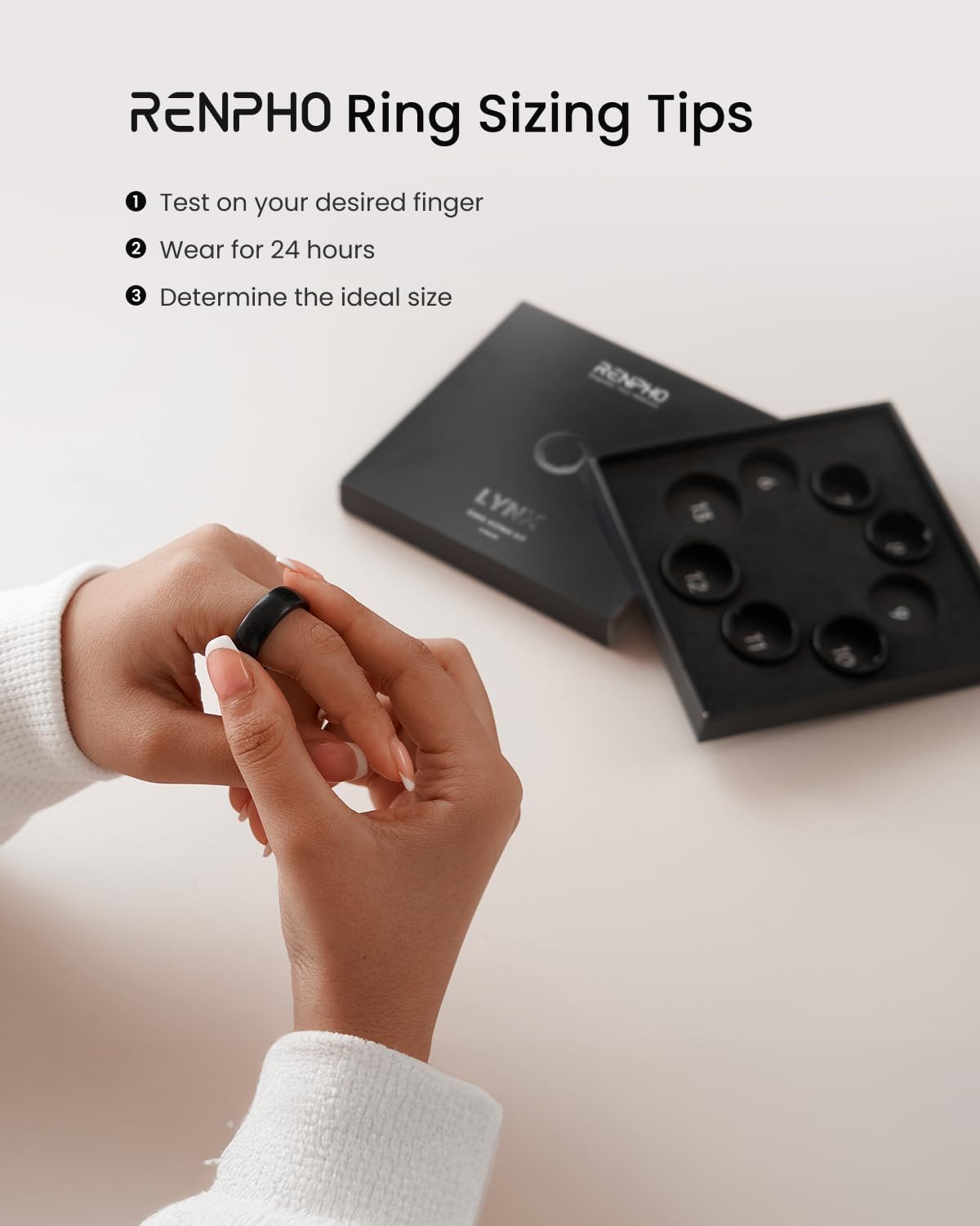 Renpho Lynx Smart Ring Sizing Kit to Find your Suitable Size with Measuring Tool, 6-13 Sample Ring Sizer