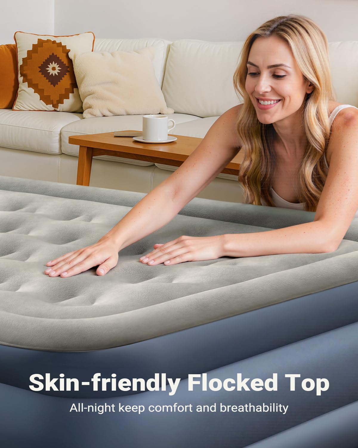 iDOO Inflatable Mattress, Blow Up Mattress, Double Airbed with Built in Pump, Air Bed, Guest Bed Self Inflating with Flocked Surface for Home and Camping 193x137x46cm 295kg MAX