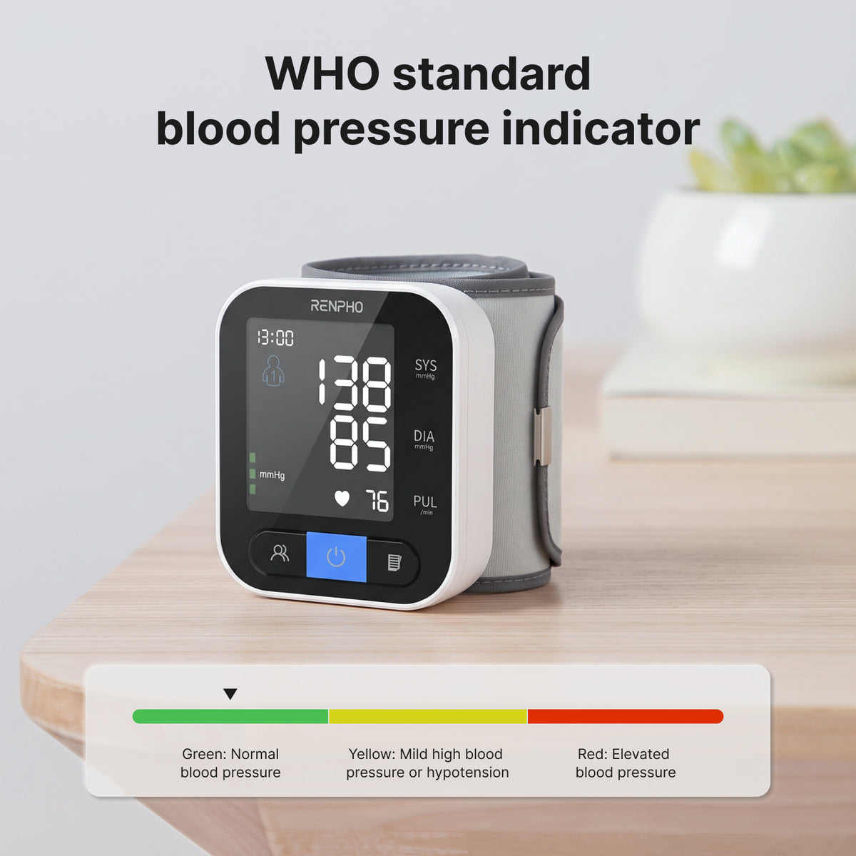 RENPHO Automatic Wrist Blood Pressure Monitor, Talking Large LCD, Adjustable Wrist Cuff, Digital Heart Rate, Portable BP Machine for Home & Travel