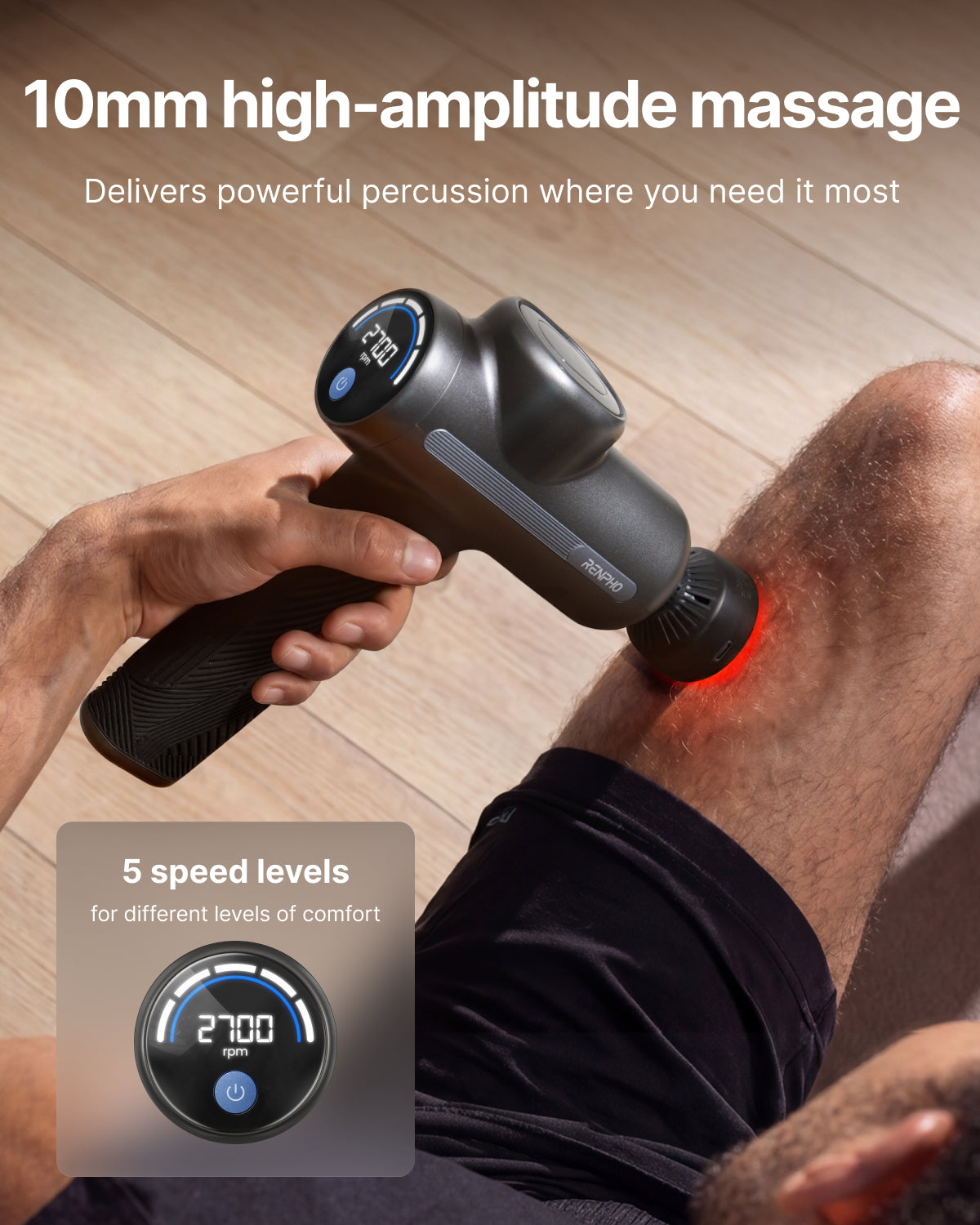 RENPHO Active 2 Red Massage Gun with Multi-Function Heating & 3 Light Modes, Powerful Percussion Massage Gun, Handheld Deep Tissue Massager, Portable for Gym, Home, Office & Travel