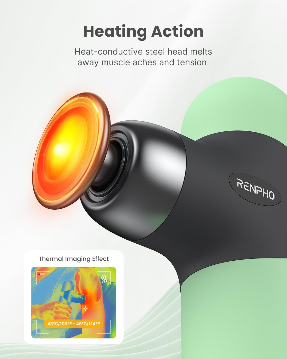 RENPHO Mini Massage Gun with Heat, Handheld Massager Deep Tissue for Pain Relief, FSA HSA Eligible, Valentines Day for Women Men, Portable Travel, Spearmint