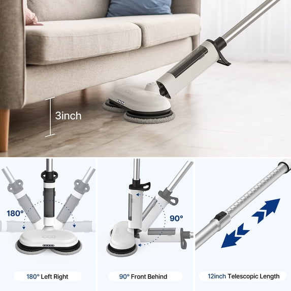 iDOO Cordless Electric Mop with Water Sprayer & LED Headlight, Dual-Motor, Self-Propelled, Effortless Clean & Waxing