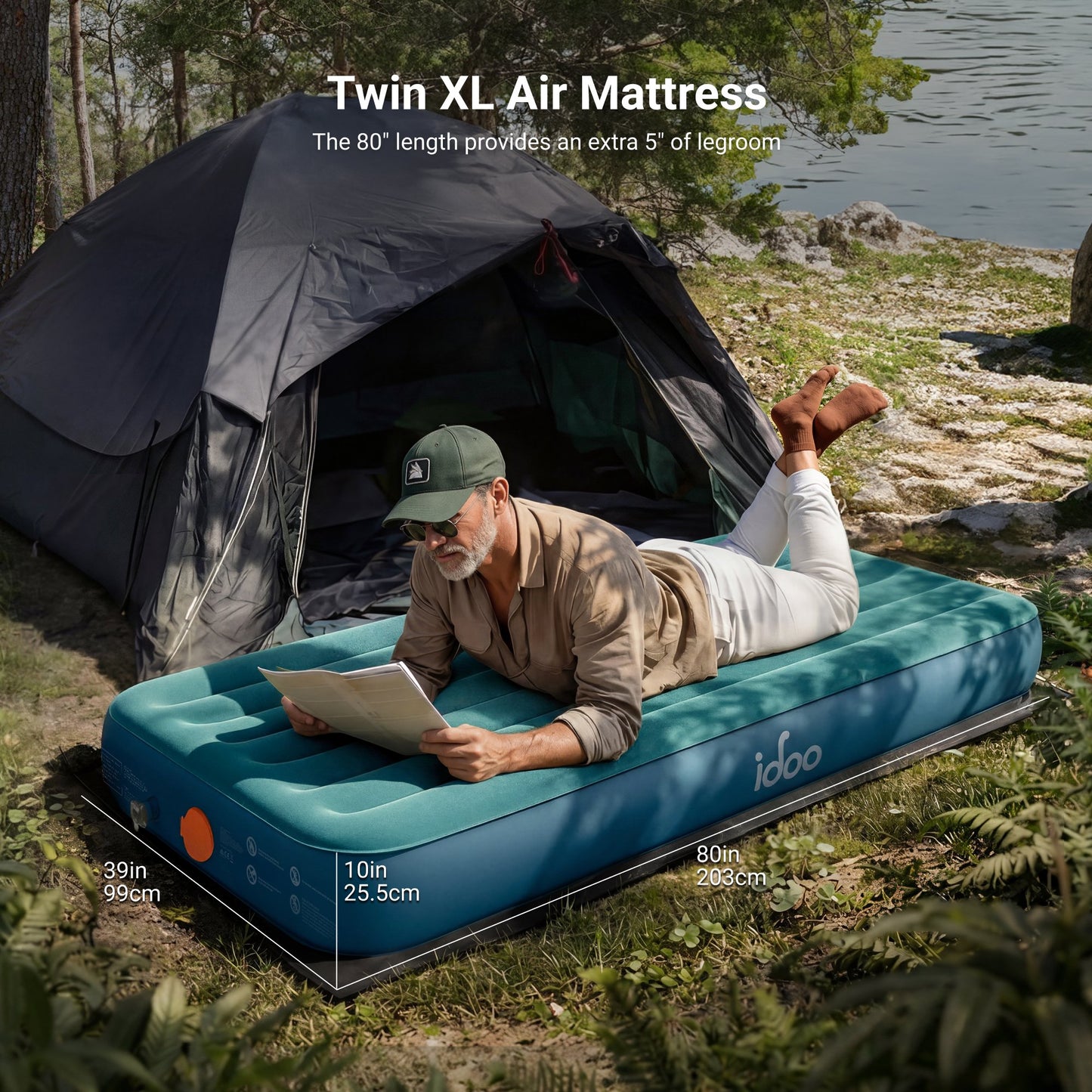 iDOO 10" Twin Size Air Mattress with Built-in Pump for Camping and Outdoor, 550lb Max