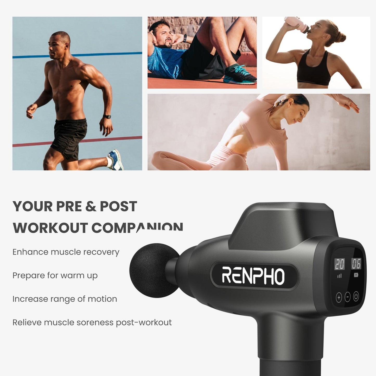 RENPHO Body Massager Muscle Massage Gun for Pain Relief Deep Tissue with 6 Massage Heads, FSA HSA Eligible, Christmas Gift for Men Women, Black