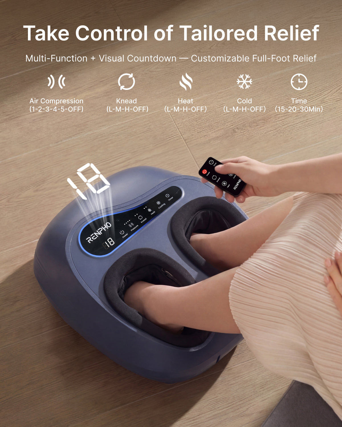 RENPHO Thermacool 2-in-1 Foot Massager with Heat & Cold, Adjustable 3 Kneading & 5 Compression Settings, Shiatsu Foot Massager for Plantar Fasciitis, Neuropathy & Muscle Recovery, Up to US Size 13