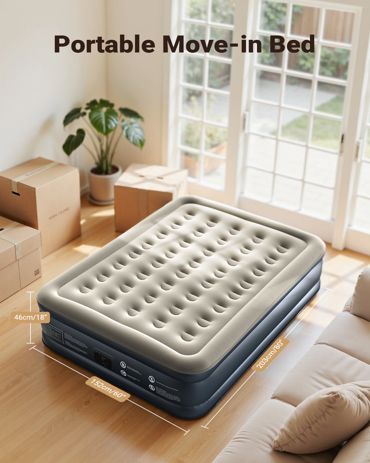 iDOO Inflatable Air Mattress King Size, Air Bed with Built-in Electric Pump, Upgraded Blow Up Mattress in 3 Mins Fast Inflation, Portable Double Airbed for Home Camping Travel 203x152x46cm