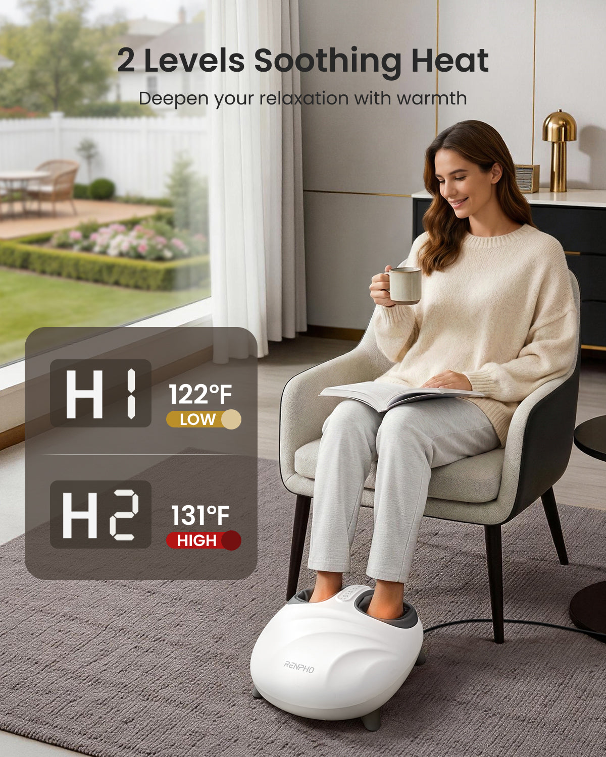 RENPHO Foot Massager Machine with Heat, Shiatsu Foot Massager for Plantar Fasciitis & Neuropathy, Cordless Control, Up to Size 13