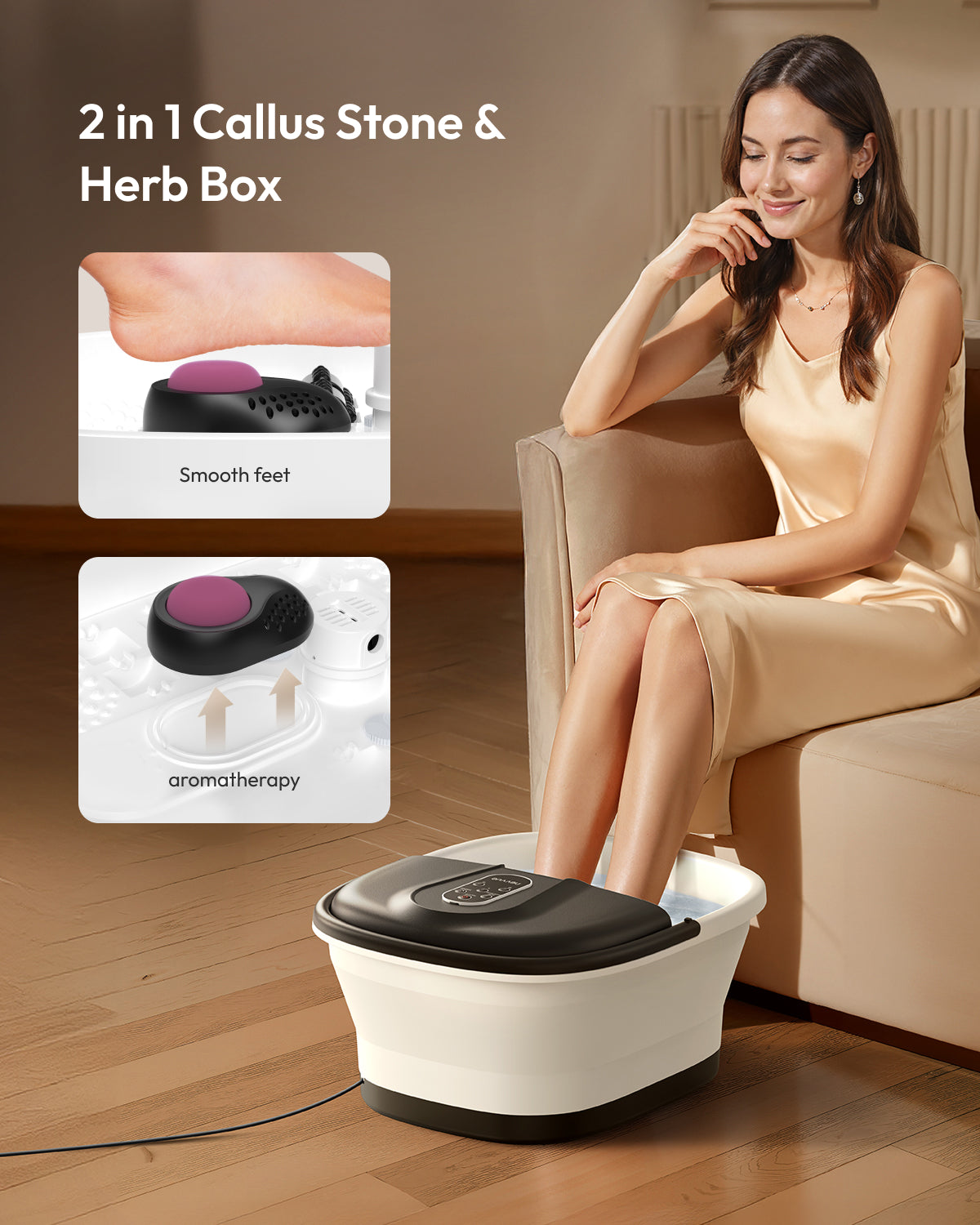 NEVVUE Collapsible Foot Spa and Massager with Heater, Christmas Gifts, Foot Bath with Remote, Foot Spa Massager with Timer, Feet Massager with 16 Rollers, Grinding Stone, Relax Your Feet