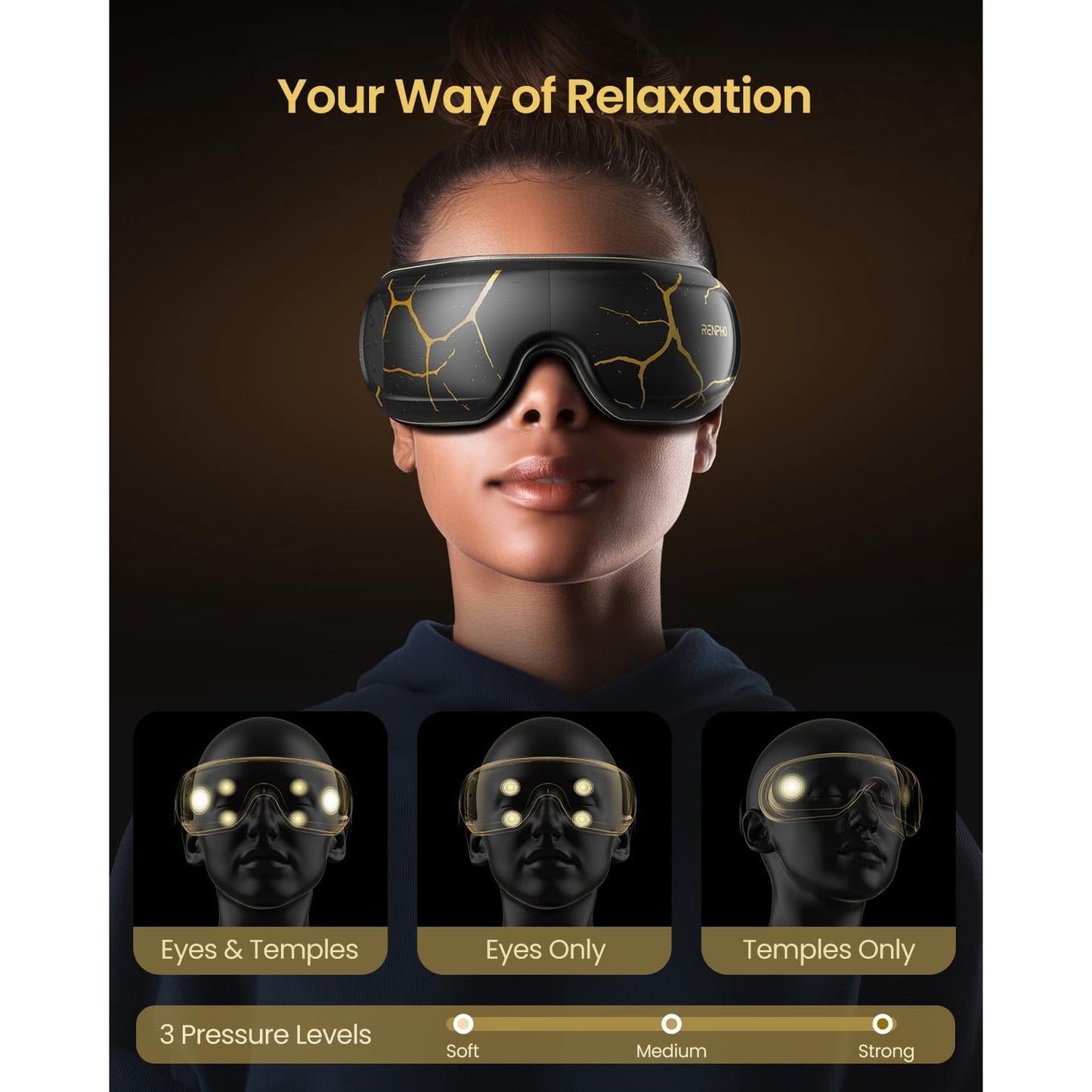 RENPHO Eye Massager with Heat and Cooling Voice Control, Birthday Gifts for Men Women Dad Him Her, Eye Mask for Migraines, Eye Care with Massage, Reduce Dry Eyes Eyeris Kintsugi