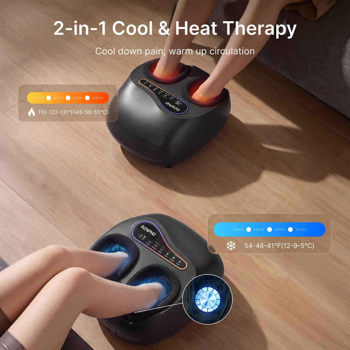 RENPHO Foot Massager Machine with Heat & Cold, 3 Shiatsu Kneading & 5 Compression for Foot Care and Relax, Count Down Display