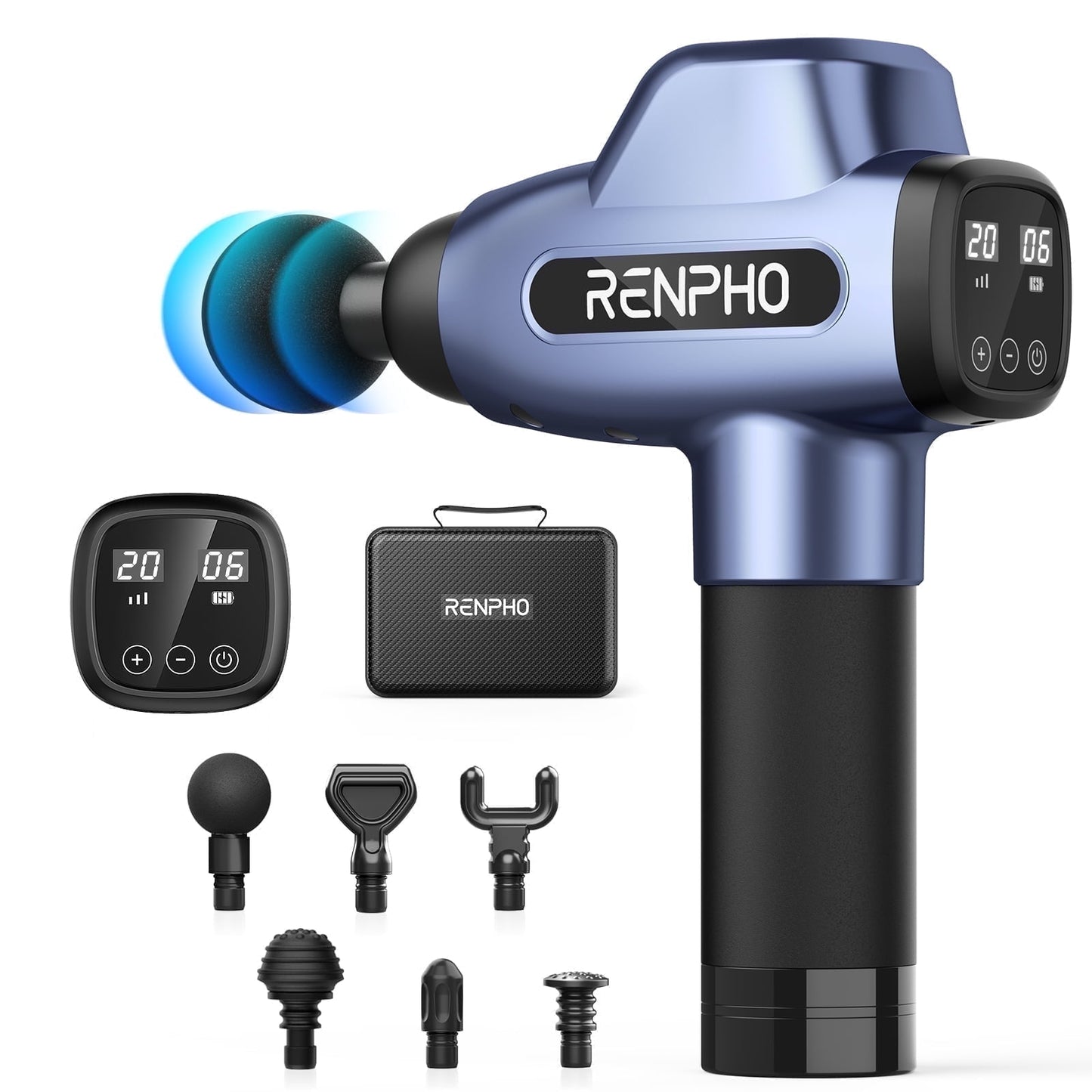 RENPHO Body Massager Muscle Massage Gun for Pain Relief Deep Tissue with 6 Massage Heads, FSA HSA Eligible, Christmas Gift for Men & Women, Dark Blue