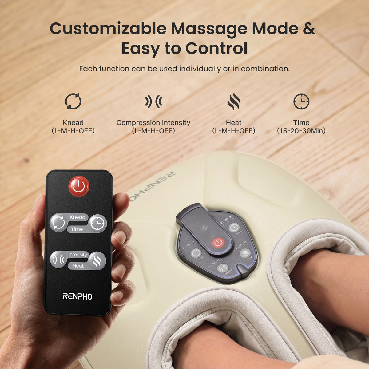 RENPHO Foot Massager with Heat Shiatsu Foot Massager Machine for Neuropathy Pain and 10 Air Compression for Kneading, Fsa Hsa Eligible, Gifts for Women