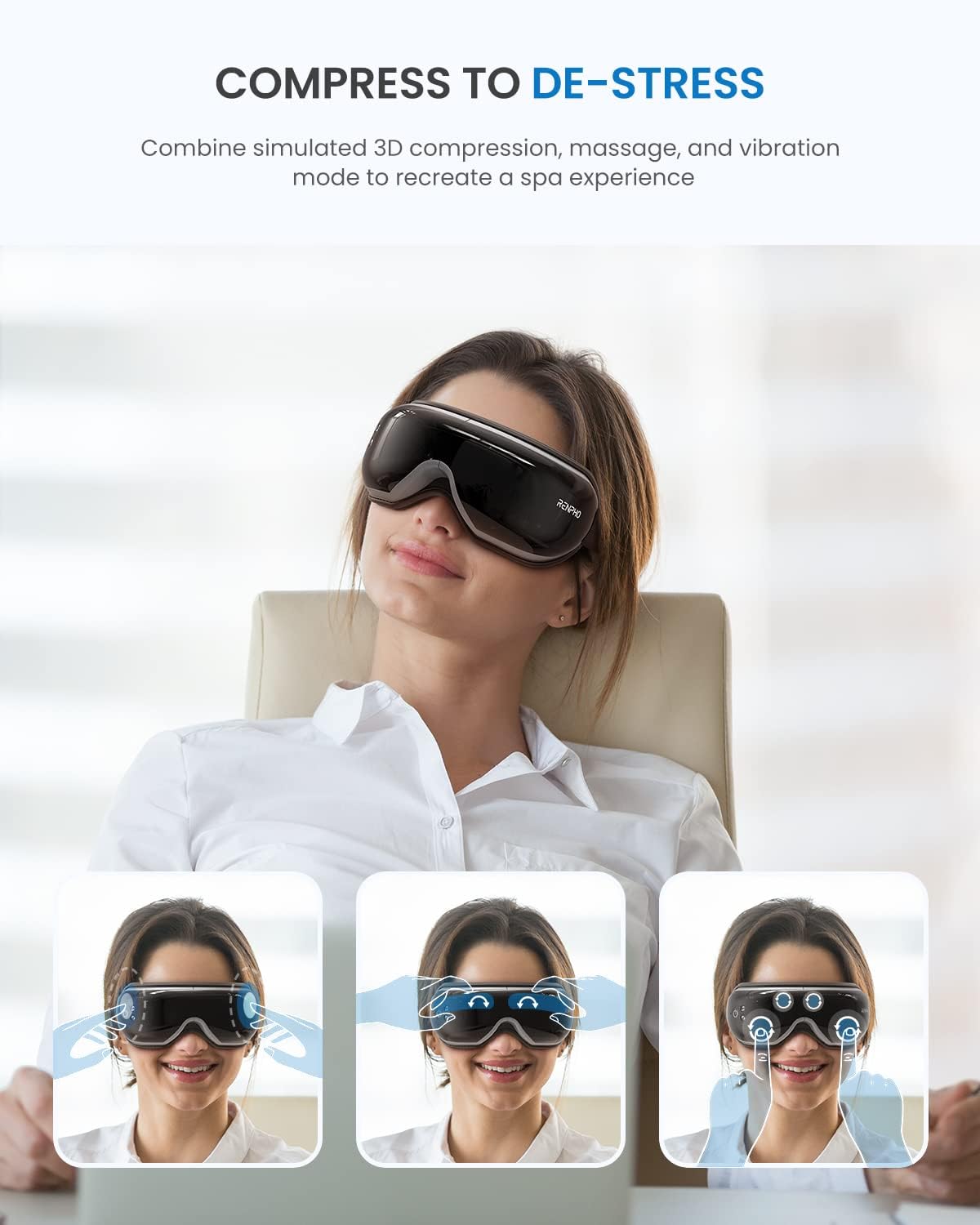 RENPHO Eye Massager with Heat, Heated Eye Mask, Eye Massager for Migraines with Bluetooth Music, Reduce Strain
