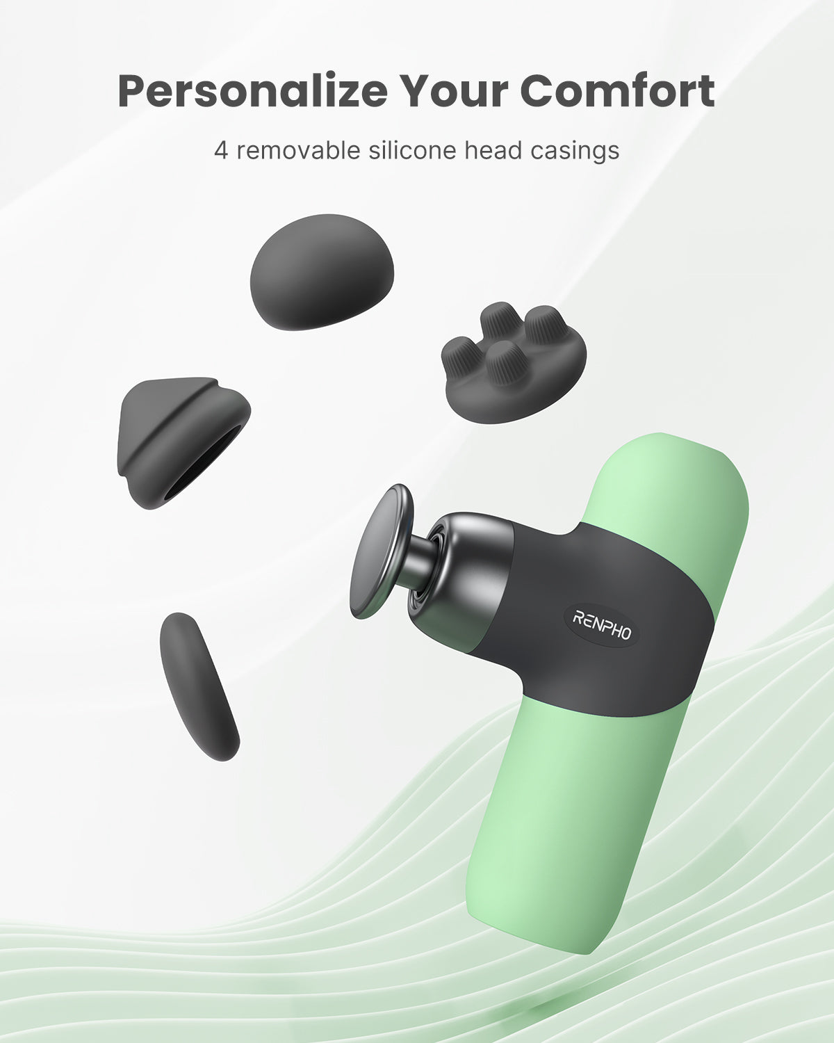 RENPHO Mini Thermal Massage Gun with Heat, FSA HSA Eligible, Portable Deep Tissue Percussion Massager, Color Silicone Sleeves Travel Size with Carry Case, Spearmint