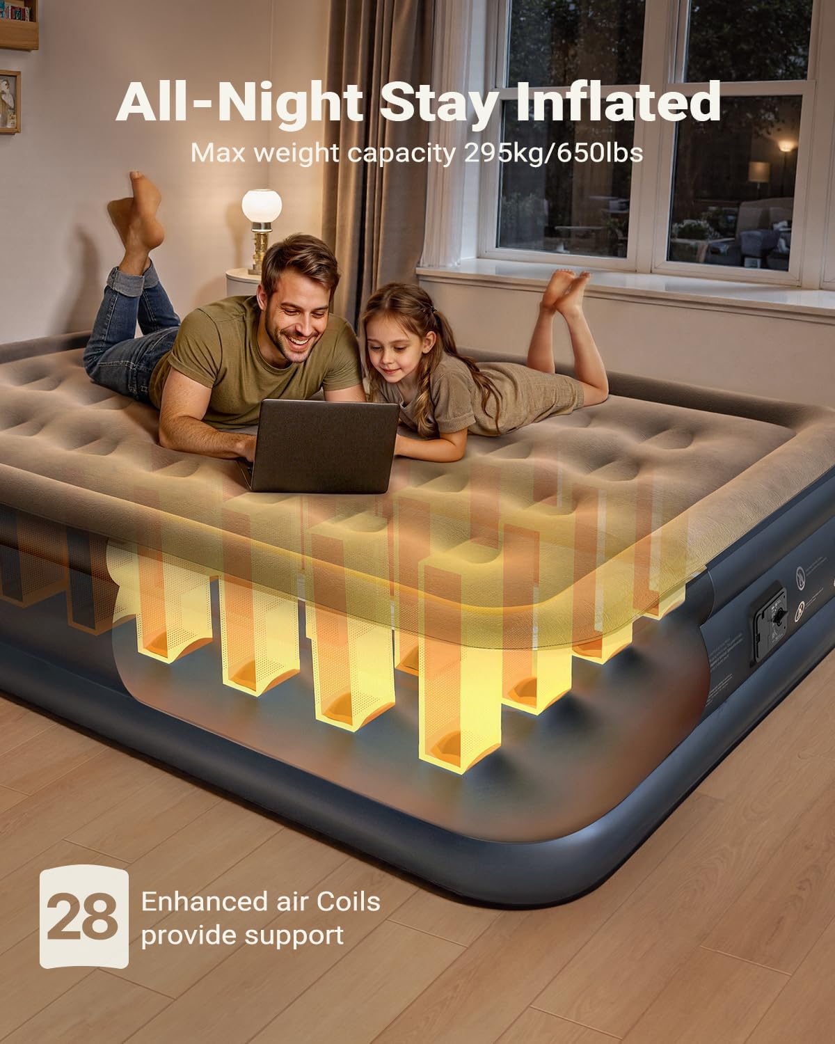 iDOO Inflatable Mattress, Blow Up Mattress, Double Airbed with Built in Pump, Air Bed, Guest Bed Self Inflating with Flocked Surface for Home and Camping 193x137x46cm 295kg MAX