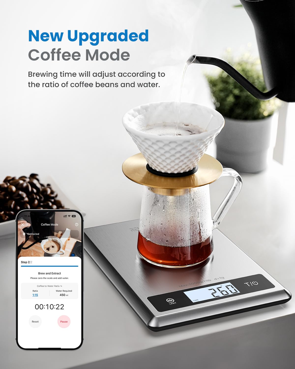 RENPHO Digital Food Scale, Kitchen Scale for Baking, Cooking and Coffee with Nutritional Calculator for Keto, Macro, Calorie and Weight Loss with Smartphone App, Stainless Steel