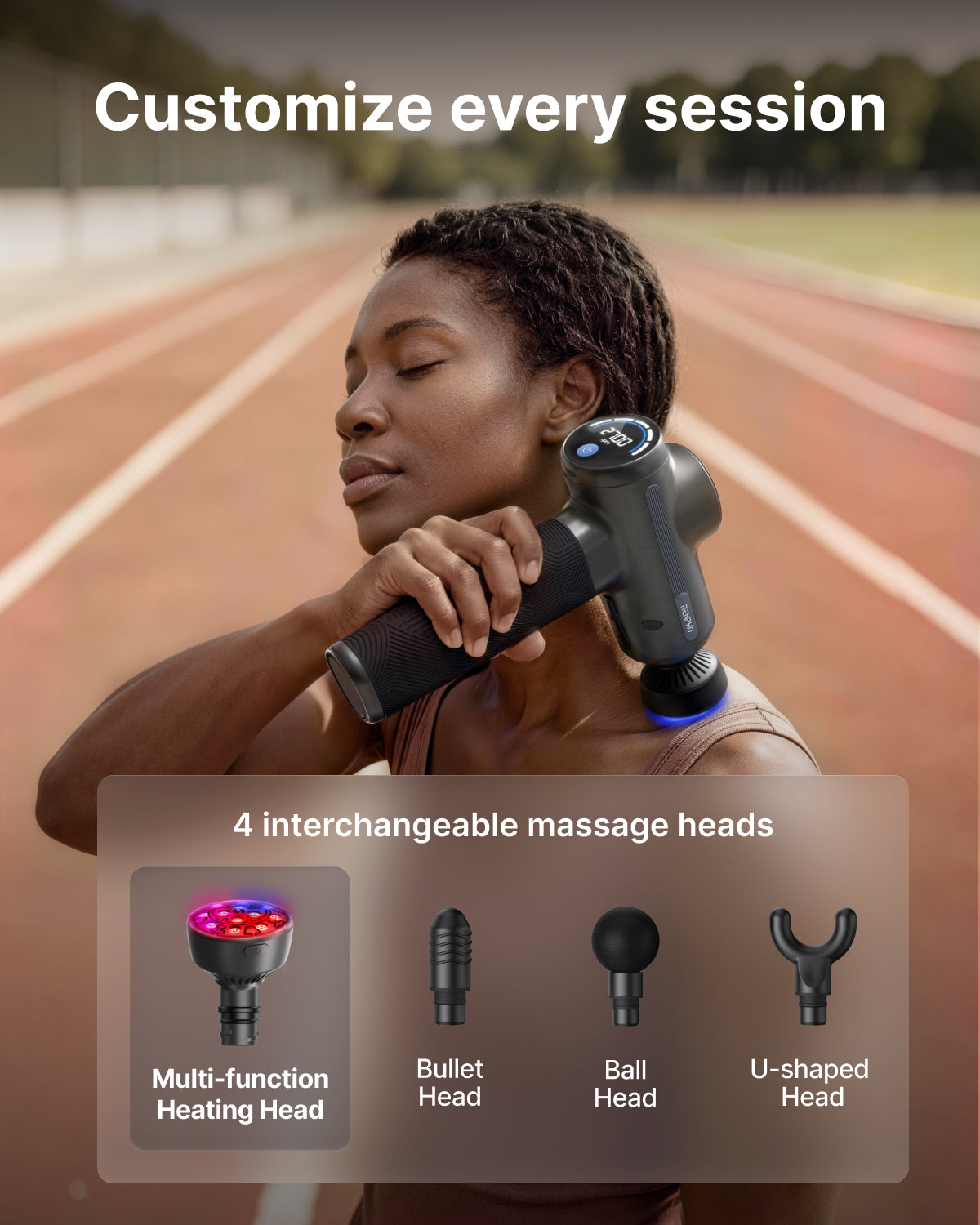 RENPHO Active 2 Red Massage Gun with Multi-Function Heating & 3 Light Modes, Powerful Percussion Massage Gun, Handheld Deep Tissue Massager, Portable for Gym, Home, Office & Travel